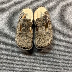 Alegria PG Lite ALG-922 Womens Leather Clogs Mules Damask Metallic Taupe Size 35